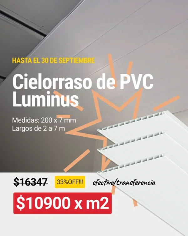 Cielorraso de PVC Luminus Liso (200x7mm) x m2