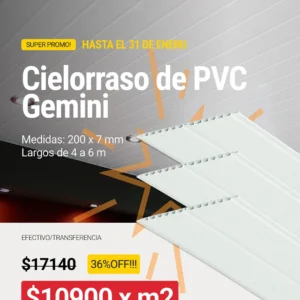 Cielorraso de PVC Gemini (200x7mm) x m2