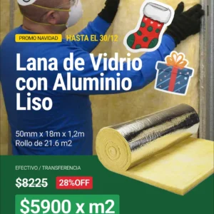 Lana de vidrio con aluminio liso de 50 mm x m2