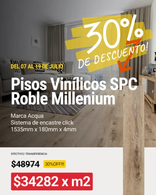 Piso Vinílico Rustic Roble Millenium 1535x180x4mm x m2