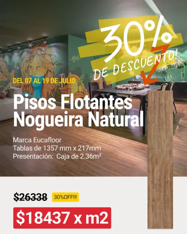 Piso Flotante 7mm Nogueira Natural x m2