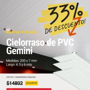 Cielorraso de PVC Gemini (200x7mm) x m2