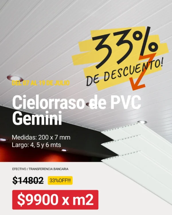 Cielorraso de PVC Gemini (200x7mm) x m2