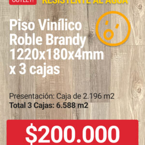 Piso Vinílico Lounge Roble Brandy 1220x180x4mm x 3 cajas